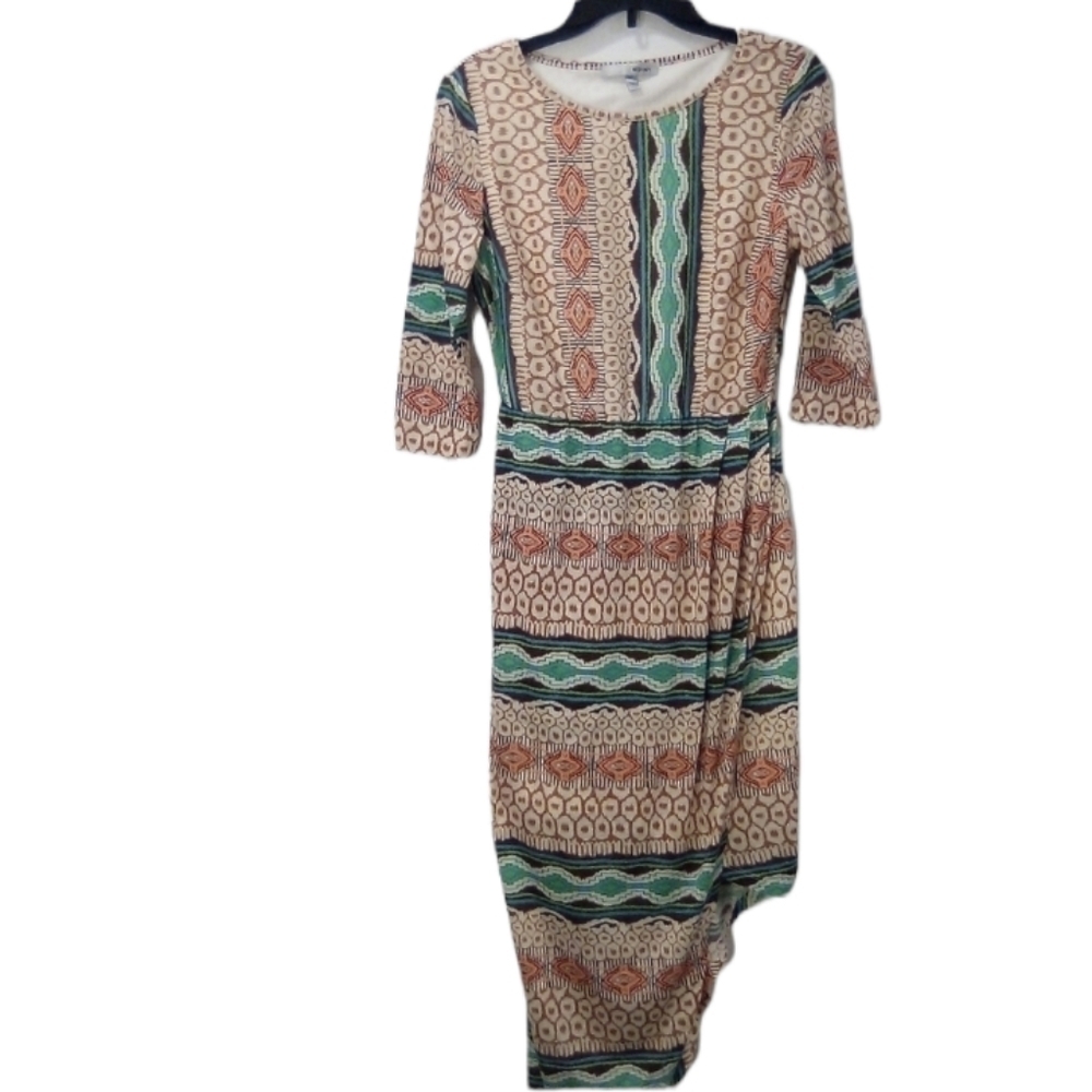 WD.NY Southwestern Print Geometric Asymmetric Wrap Women's Midi Dress Size M